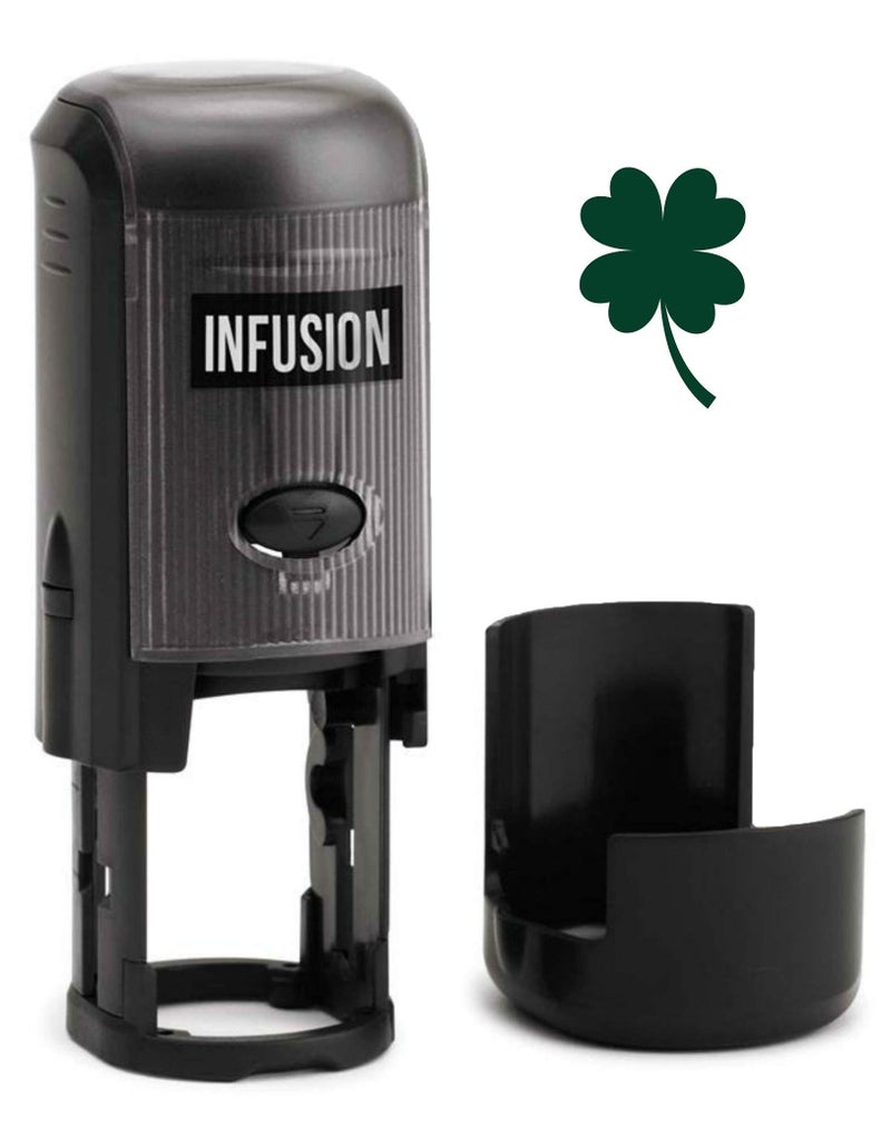 Infusion Round Teacher Stamp, Holiday, 3/4'' Self-Inking Rubber Stamp - Shamrock - Green Ink - Image 1